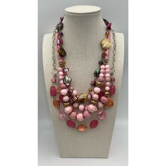Lot Of 3 Feminine Spring And Summertime Colored 2 Multi-strand Necklaces - Picture 1 of 6